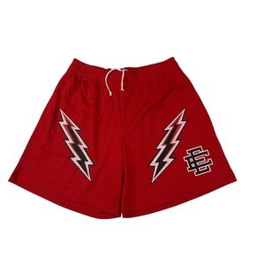 Eric Emanuel Basic Shorts Red Lightning Bolt Mesh Mens Large EE Logo Made in NY